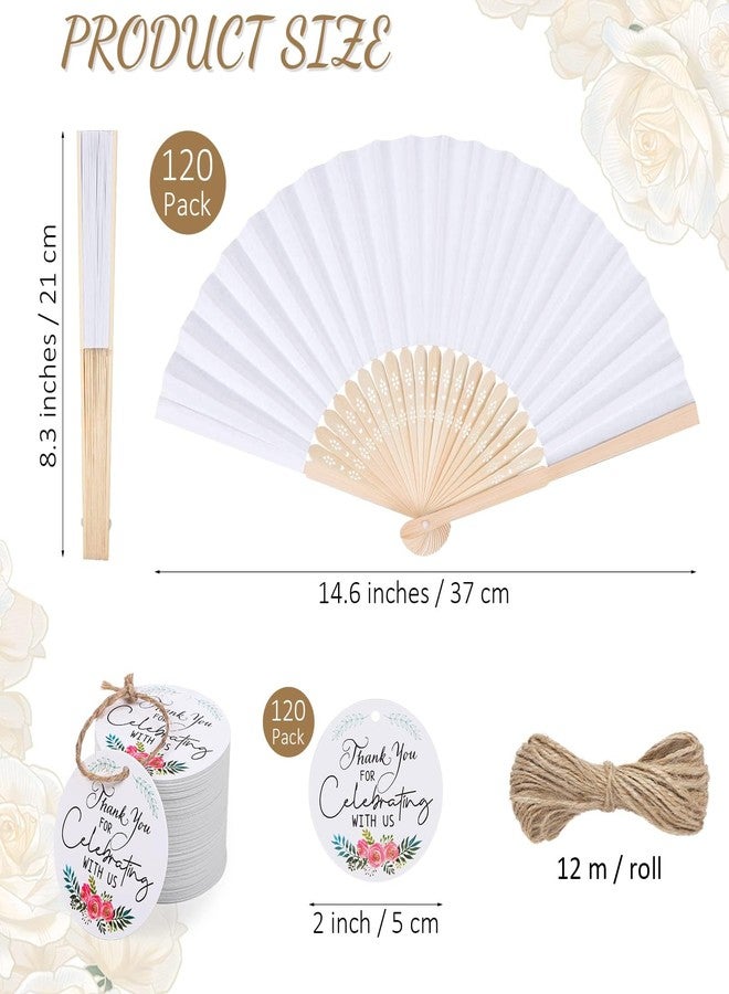 MCEAST 120 Pack White Wedding Folding Fans Bamboo Handheld Paper Fan Wedding Hand Fan with Tags and Jute String Fun DIY Wedding Favors for Guests, Party and Home Decoration - Image 2